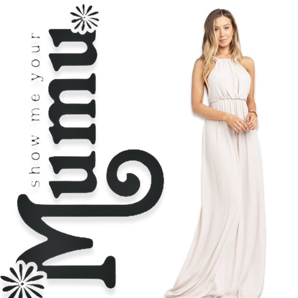 Show Me Your Mumu Amanda Maxi‎ Dress Size M Blush Pink Halter Chiffon Open Back